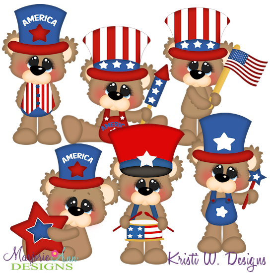 Bubbles The Bear Loves America SVG Cutting Files + Clipart - Click Image to Close